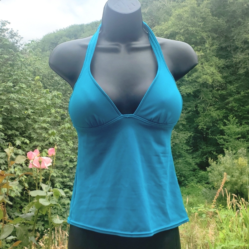 Victoria's Secret VS Turquoise Blue Low V Padded Swim Halter Tankini Top